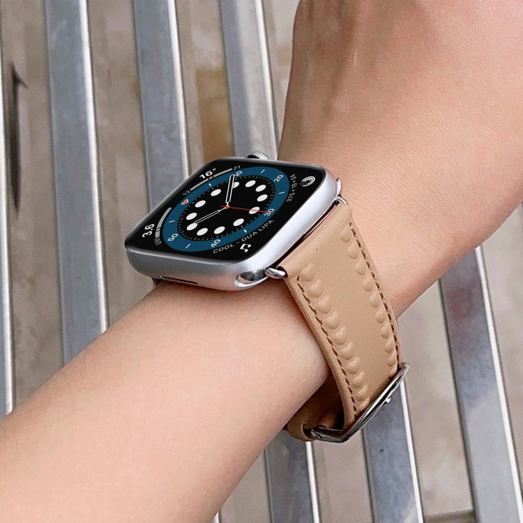 Embossed Love Genuine Leather Watch Band For Apple Watch 8 45mm(Khaki) by buy2fix