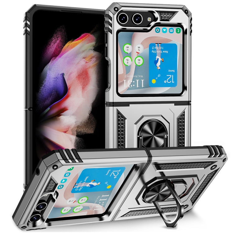 For Samsung Galaxy Z Flip5 Shockproof TPU + PC Phone Case with Holder(Silver) - Galaxy Z Flip5 Cases by buy2fix | Online Shopping UK | buy2fix