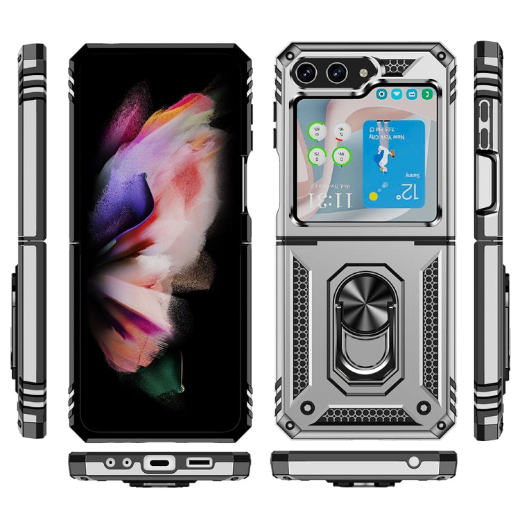 For Samsung Galaxy Z Flip5 Shockproof TPU + PC Phone Case with Holder(Silver) - Galaxy Z Flip5 Cases by buy2fix | Online Shopping UK | buy2fix