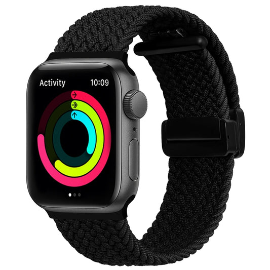Magnetic Fold Clasp Woven Watch Band For Apple Watch 7 41mm(Black) - Watch Bands by buy2fix | Online Shopping UK | buy2fix