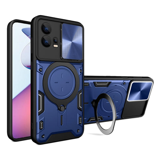 For Motorola Edge 30 Fusion CD Texture Sliding Camshield Magnetic Holder Phone Case(Blue) - Motorola Cases by buy2fix | Online Shopping UK | buy2fix