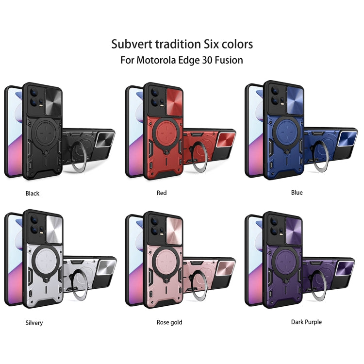 For Motorola Edge 30 Fusion CD Texture Sliding Camshield Magnetic Holder Phone Case(Blue) - Motorola Cases by buy2fix | Online Shopping UK | buy2fix
