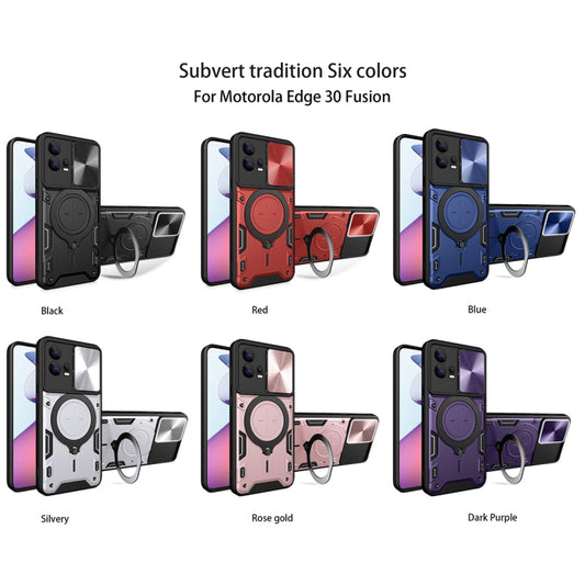 For Motorola Edge 30 Fusion CD Texture Sliding Camshield Magnetic Holder Phone Case(Blue) - Motorola Cases by buy2fix | Online Shopping UK | buy2fix