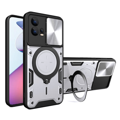 For Motorola Edge 30 Fusion CD Texture Sliding Camshield Magnetic Holder Phone Case(Silver) - Motorola Cases by buy2fix | Online Shopping UK | buy2fix