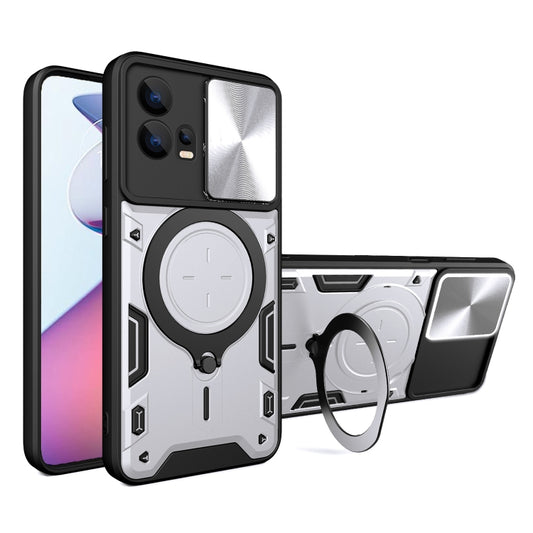 For Motorola Edge 30 Fusion CD Texture Sliding Camshield Magnetic Holder Phone Case(Silver) - Motorola Cases by buy2fix | Online Shopping UK | buy2fix