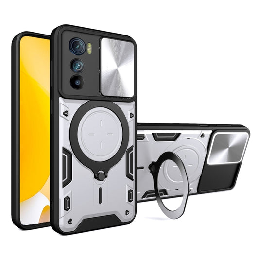 For Motorola Edge 30 CD Texture Sliding Camshield Magnetic Holder Phone Case(Silver) - Motorola Cases by buy2fix | Online Shopping UK | buy2fix