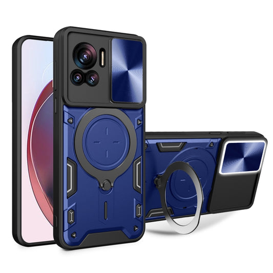 For Motorola Edge 30 Ultra CD Texture Sliding Camshield Magnetic Holder Phone Case(Blue) - Motorola Cases by buy2fix | Online Shopping UK | buy2fix
