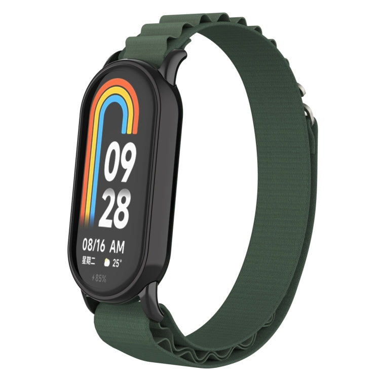 For Xiaomi Mi Band 8 Metal Plug Loop Nylon Watch Band(Black+Army Green) - Watch Bands by buy2fix | Online Shopping UK | buy2fix