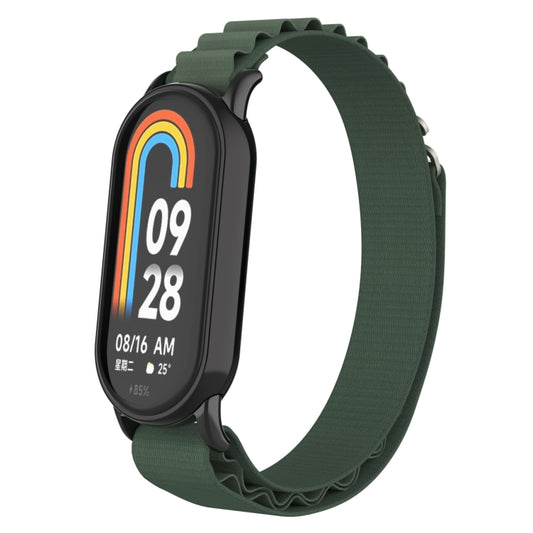 For Xiaomi Mi Band 8 Metal Plug Loop Nylon Watch Band(Black+Army Green) - Watch Bands by buy2fix | Online Shopping UK | buy2fix
