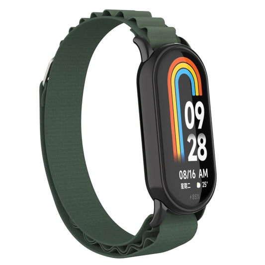 For Xiaomi Mi Band 8 Metal Plug Loop Nylon Watch Band(Black+Army Green) - Watch Bands by buy2fix | Online Shopping UK | buy2fix
