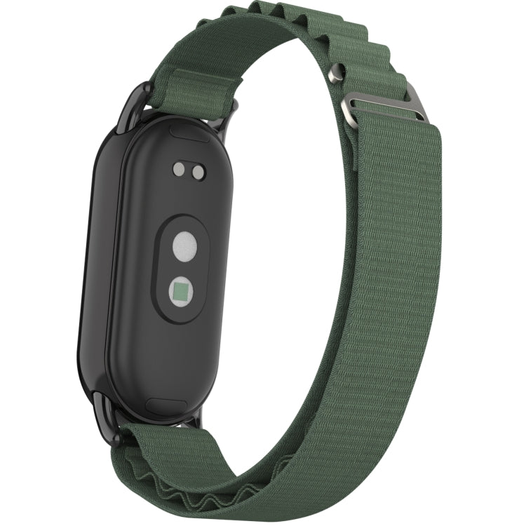 For Xiaomi Mi Band 8 Metal Plug Loop Nylon Watch Band(Black+Army Green) - Watch Bands by buy2fix | Online Shopping UK | buy2fix