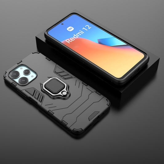 For Xiaomi Redmi 12 4G Magnetic Ring Holder PC + TPU Phone Case(Black) - Xiaomi Cases by buy2fix | Online Shopping UK | buy2fix