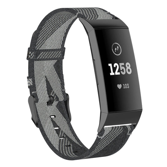 For Fitbit Charge 4 / Charge 3 / Charge 3 SE Stainless Steel Head Grain Nylon Denim Replacement Strap Watchband(Gray Stripe) - Watch Bands by buy2fix | Online Shopping UK | buy2fix
