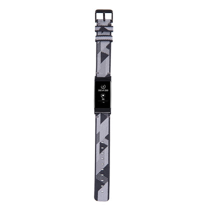 For Fitbit Charge 4 / Charge 3 / Charge 3 SE Stainless Steel Head Grain Nylon Denim Replacement Strap Watchband(Gray Stripe) - Watch Bands by buy2fix | Online Shopping UK | buy2fix