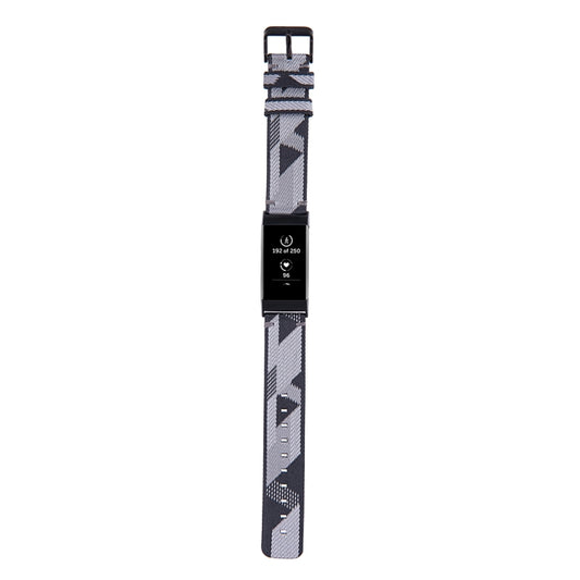 For Fitbit Charge 4 / Charge 3 / Charge 3 SE Stainless Steel Head Grain Nylon Denim Replacement Strap Watchband(Gray Stripe) - Watch Bands by buy2fix | Online Shopping UK | buy2fix