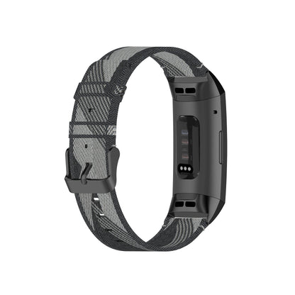 For Fitbit Charge 4 / Charge 3 / Charge 3 SE Stainless Steel Head Grain Nylon Denim Replacement Strap Watchband(Gray Stripe) - Watch Bands by buy2fix | Online Shopping UK | buy2fix