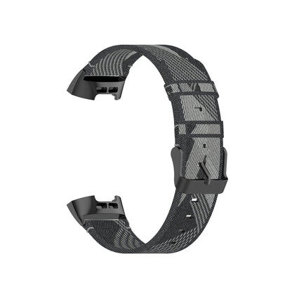 For Fitbit Charge 4 / Charge 3 / Charge 3 SE Stainless Steel Head Grain Nylon Denim Replacement Strap Watchband(Gray Stripe) - Watch Bands by buy2fix | Online Shopping UK | buy2fix