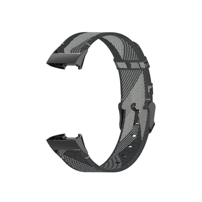 For Fitbit Charge 4 / Charge 3 / Charge 3 SE Stainless Steel Head Grain Nylon Denim Replacement Strap Watchband(Gray Stripe) - Watch Bands by buy2fix | Online Shopping UK | buy2fix