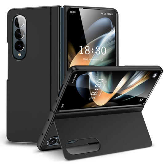 For Samsung Galaxy Z Fold4 Skin Feel Fold Full Coverage Phone Case with Holder(Black) - Galaxy Z Fold4 5G Cases by buy2fix | Online Shopping UK | buy2fix