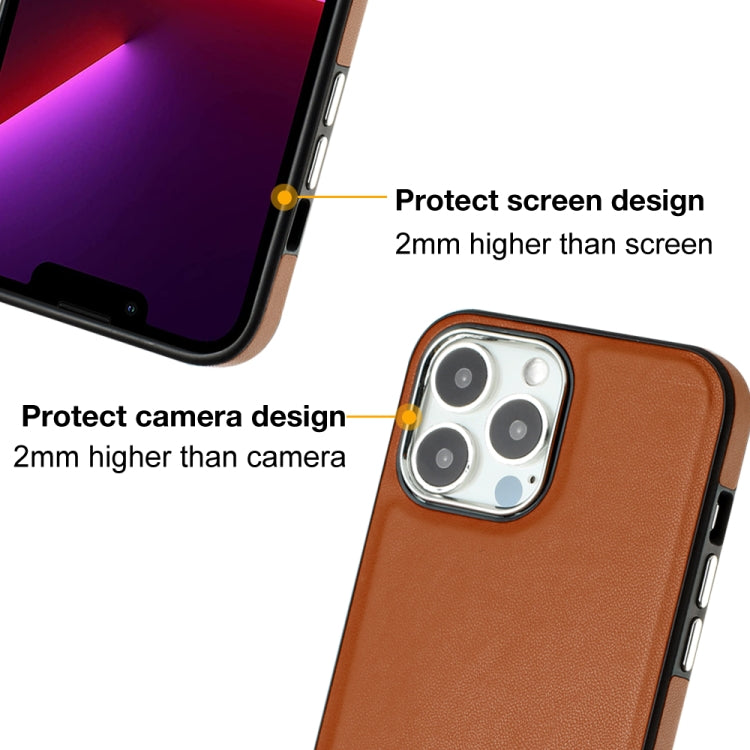 For iPhone 15 Pro Max Leather Texture Full Coverage Phone Case(Brown) - iPhone 15 Pro Max Cases by buy2fix | Online Shopping UK | buy2fix