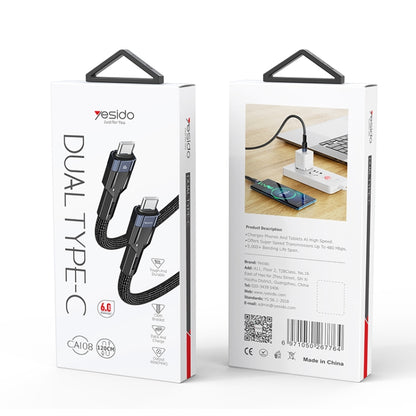 YESIDO CA108 1.2m 60W USB-C / Type-C to Type-C OD0.6 Charging Data Cable(Black+Blue) - USB-C & Type-C Cable by Yesido | Online Shopping UK | buy2fix