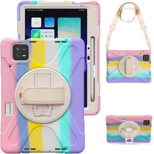 Pour Xiaomi Pad 6 / Pad 6 Pro Étui pour tablette PC hybride en silicone avec poignée et bandoulière (rose coloré)