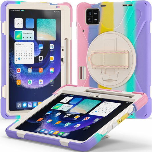 For Xiaomi Pad 6 / Pad 6 Pro Silicone Hybrid PC Tablet Case with Grip & Shoulder Strap(Colorful Pink) - More Tablet Cases by buy2fix | Online Shopping UK | buy2fix
