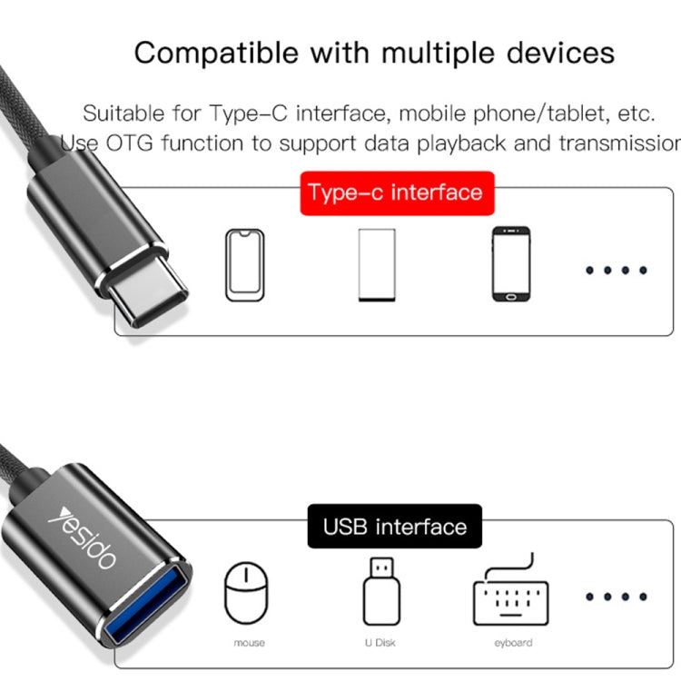 Yesido GS01 Type-C to USB 2.0 OTG Data Converter Cable(Black) - OTG Adapter by Yesido | Online Shopping UK | buy2fix