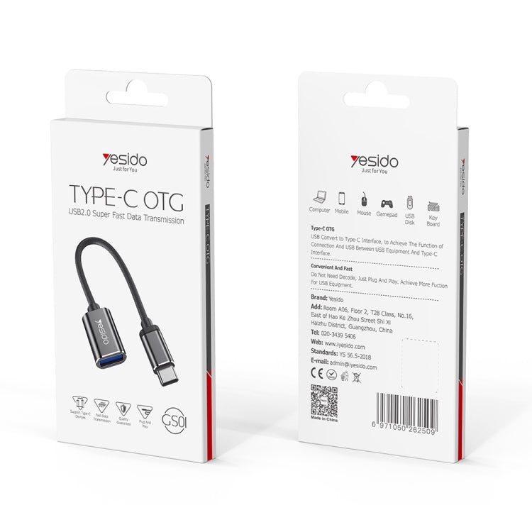 Yesido GS01 Type-C to USB 2.0 OTG Data Converter Cable(Black) - OTG Adapter by Yesido | Online Shopping UK | buy2fix