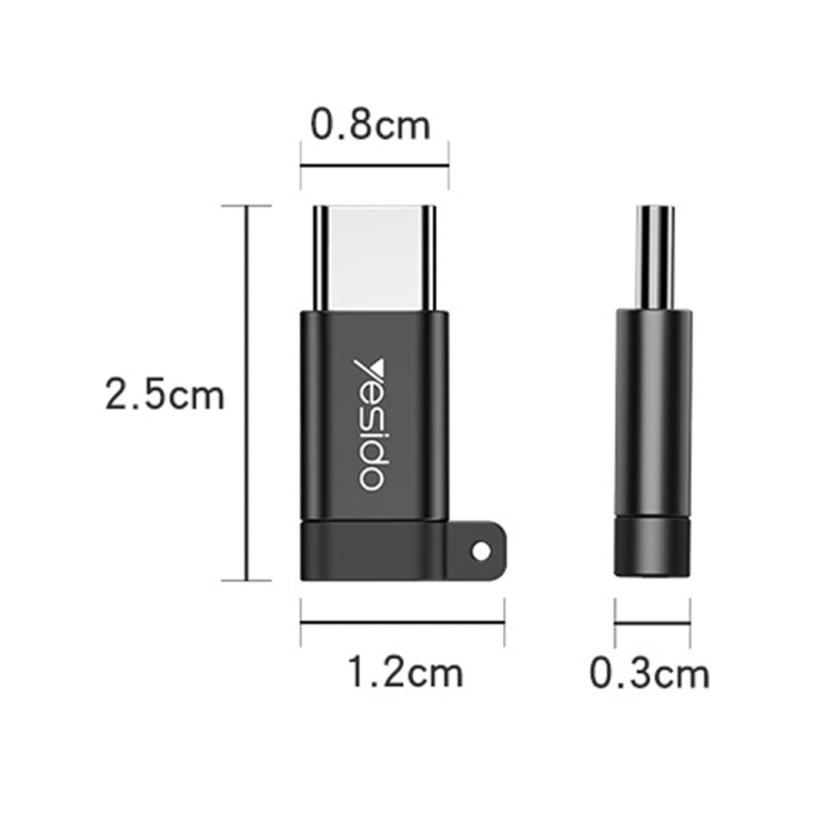 Yesido GS04 Type-C to Micro USB Mini Connector Adapter with Keychain(Black) - Converter & Adapter by Yesido | Online Shopping UK | buy2fix