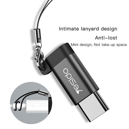 Yesido GS04 Type-C to Micro USB Mini Connector Adapter with Keychain(Black) - Converter & Adapter by Yesido | Online Shopping UK | buy2fix