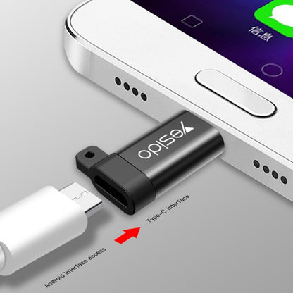 Yesido GS04 Type-C to Micro USB Mini Connector Adapter with Keychain(Black) - Converter & Adapter by Yesido | Online Shopping UK | buy2fix