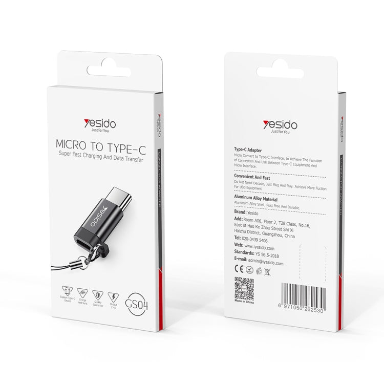 Yesido GS04 Type-C to Micro USB Mini Connector Adapter with Keychain(Black) - Converter & Adapter by Yesido | Online Shopping UK | buy2fix