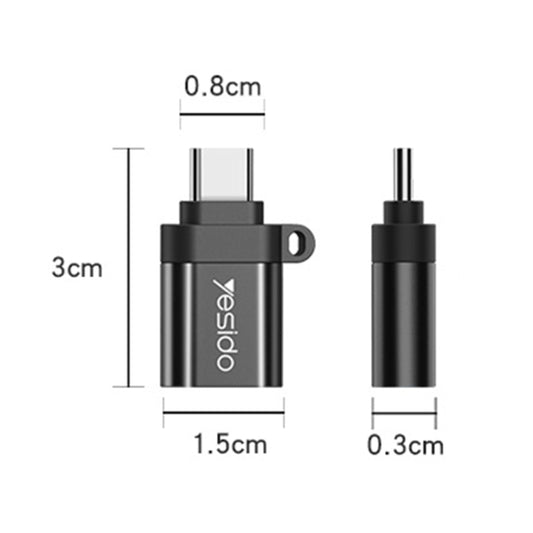 Yesido GS06 Type-C to USB 3.0 OTG Mini Connector Adapter with Keychain(Black) - Converter & Adapter by Yesido | Online Shopping UK | buy2fix