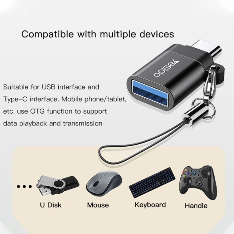 Yesido GS06 Type-C to USB 3.0 OTG Mini Connector Adapter with Keychain(Black) - Converter & Adapter by Yesido | Online Shopping UK | buy2fix