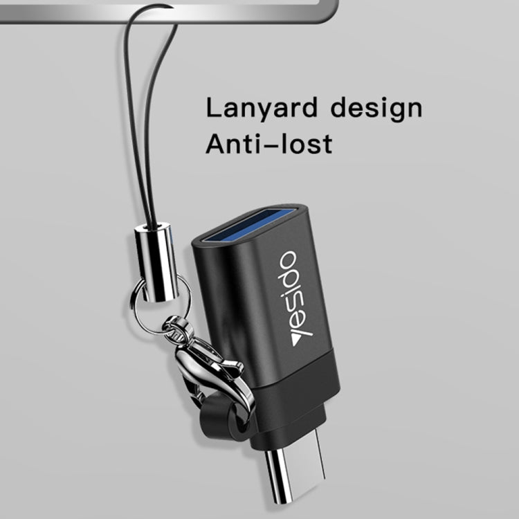 Yesido GS06 Type-C to USB 3.0 OTG Mini Connector Adapter with Keychain(Black) - Converter & Adapter by Yesido | Online Shopping UK | buy2fix
