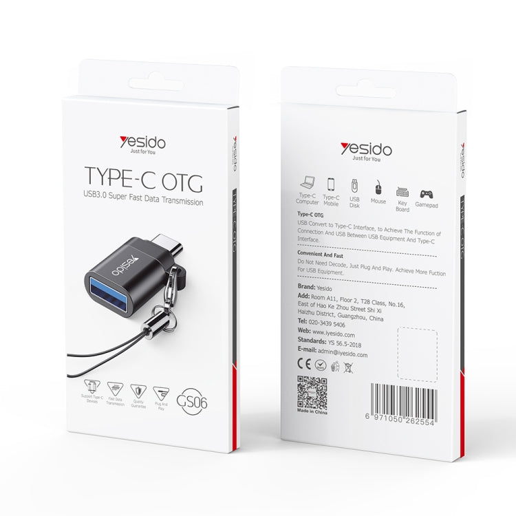 Yesido GS06 Type-C to USB 3.0 OTG Mini Connector Adapter with Keychain(Black) - Converter & Adapter by Yesido | Online Shopping UK | buy2fix