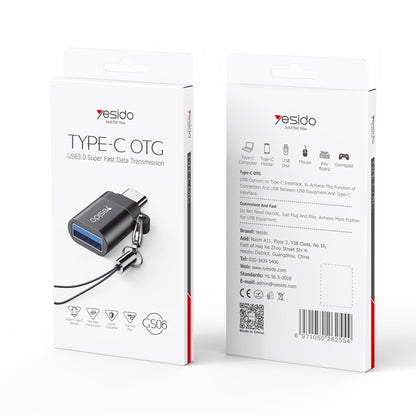 Yesido GS06 Type-C to USB 3.0 OTG Mini Connector Adapter with Keychain(Black) - Converter & Adapter by Yesido | Online Shopping UK | buy2fix