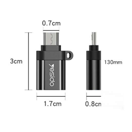 Yesido GS07 Micro USB to USB 2.0 OTG Mini Connector Adapter with Keychain(Black) - Converter & Adapter by Yesido | Online Shopping UK | buy2fix