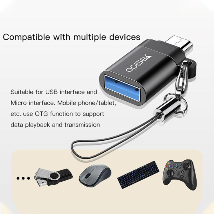 Yesido GS07 Micro USB to USB 2.0 OTG Mini Connector Adapter with Keychain(Black) - Converter & Adapter by Yesido | Online Shopping UK | buy2fix