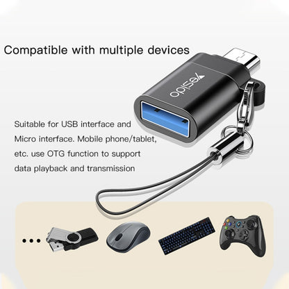Yesido GS07 Micro USB to USB 2.0 OTG Mini Connector Adapter with Keychain(Black) - Converter & Adapter by Yesido | Online Shopping UK | buy2fix