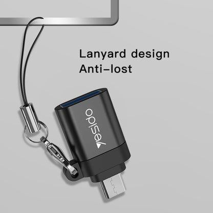 Yesido GS07 Micro USB to USB 2.0 OTG Mini Connector Adapter with Keychain(Black) - Converter & Adapter by Yesido | Online Shopping UK | buy2fix