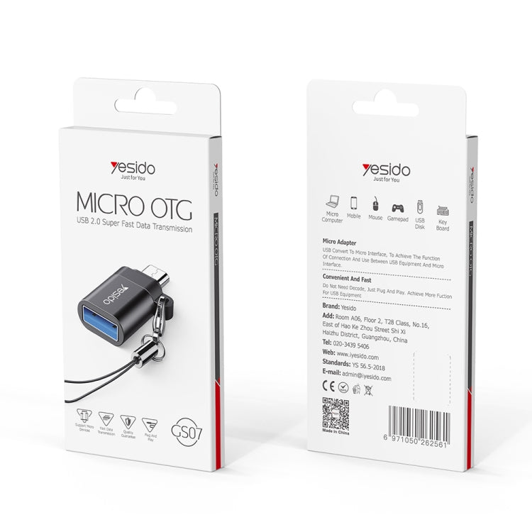 Yesido GS07 Micro USB to USB 2.0 OTG Mini Connector Adapter with Keychain(Black) - Converter & Adapter by Yesido | Online Shopping UK | buy2fix