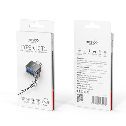 Yesido GS08 Type-C to USB 3.0 OTG Mini Connector Adapter with Keychain(Black) - Converter & Adapter by Yesido | Online Shopping UK | buy2fix