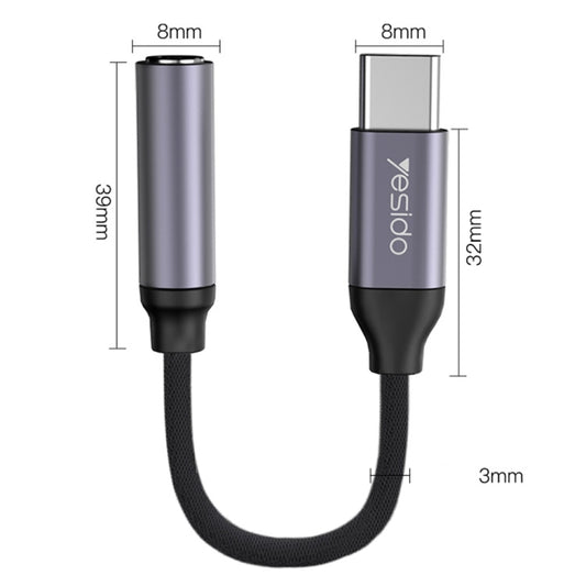 Yesido YAU19 Type-C to 3.5mm Audio Adapter Cable(Grey) - Video & Audio Cable by Yesido | Online Shopping UK | buy2fix