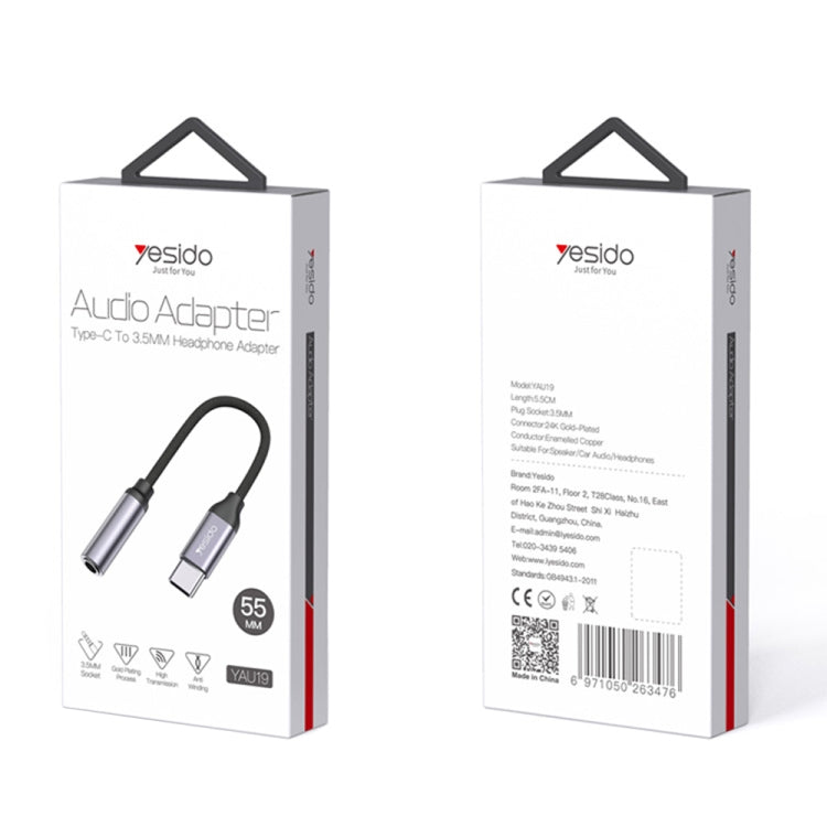 Yesido YAU19 Type-C to 3.5mm Audio Adapter Cable(Grey) - Video & Audio Cable by Yesido | Online Shopping UK | buy2fix