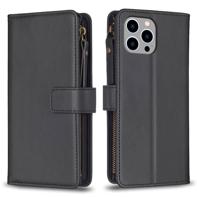 For iPhone 12 Pro Max 9 Card Slots Zipper Wallet Leather Flip Phone Case(Black) by buy2fix
