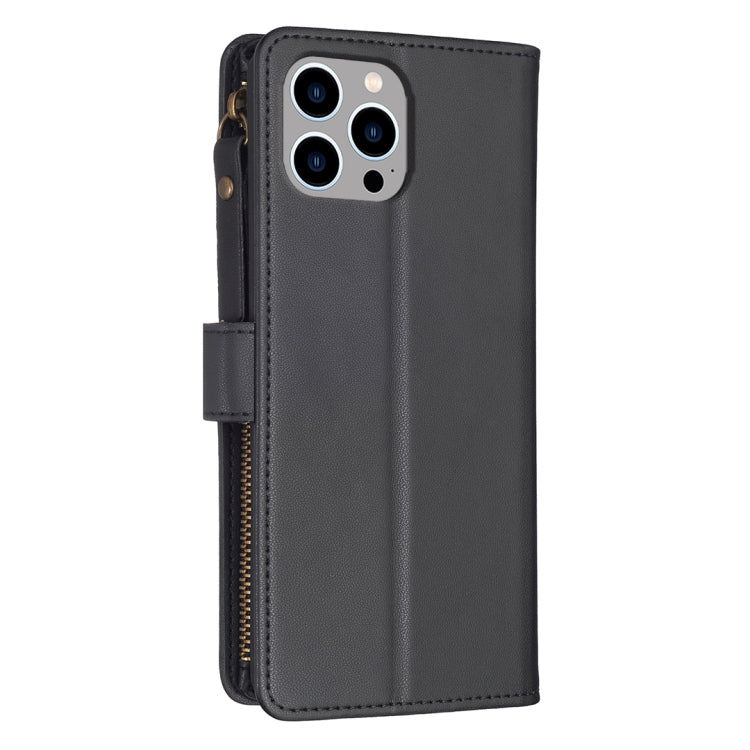 For iPhone 12 Pro Max 9 Card Slots Zipper Wallet Leather Flip Phone Case(Black) by buy2fix