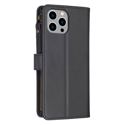 For iPhone 12 Pro Max 9 Card Slots Zipper Wallet Leather Flip Phone Case(Black) by buy2fix