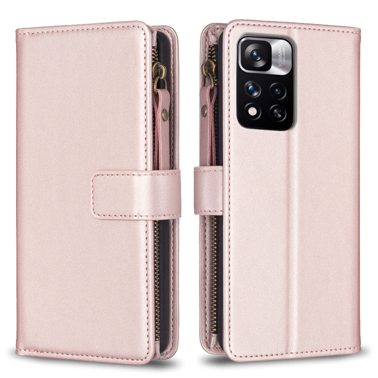 For Xiaomi Redmi Note 11 Pro 9 Card Slots Zipper Wallet Leather Flip Phone Case(Rose Gold) by buy2fix